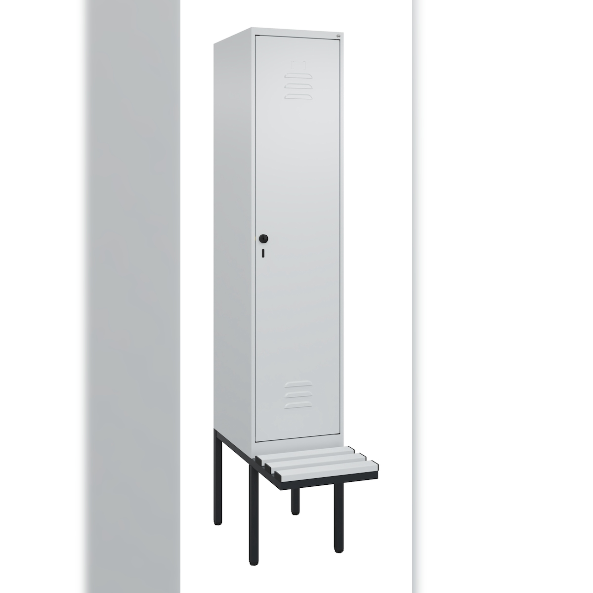 C+P Spind Classic PLUS, Kunststoff schwebende Sitzbank, 1 Abteil, HxBxT 212x40x82cm, Sicherheitsdrehriegel, Hellgrau/Hellgrau von PROREGAL Image