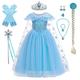 Frozen Elsa Dress - Elsa Costume for Kids Girls Princess Dress up Tulle Ice Queen Fairy Dress with Snowflare Cape Accessories Set Carnival Christmas World Book Day Fancy Dress Outfit Blue3 4-5 Years