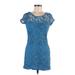 LC Lauren Conrad Cocktail Dress - Mini Scoop Neck Short sleeves: Blue Print Dresses - Women's Size 6