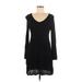 Style&Co Casual Dress - Mini V-Neck Long sleeves: Black Print Dresses - Women's Size Medium