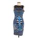 Hale Bob Casual Dress - Party High Neck Sleeveless: Blue Dresses - Women's Size Large