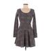 Forever 21 Casual Dress - Fit & Flare: Gray Floral Motif Dresses - Women's Size Medium