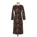 Sonnet James Casual Dress - Sheath Crew Neck 3/4 sleeves: Brown Leopard Print Dresses - Women's Size X-Small