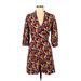 Closet. London Cocktail Dress - Wrap Plunge 3/4 sleeves: Burgundy Floral Dresses - New - Women's Size 4