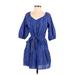 Gap Casual Dress - A-Line V-Neck 3/4 sleeves: Blue Stripes Dresses - Women's Size X-Small