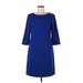 Eliza J Casual Dress - Sheath Crew Neck 3/4 sleeves: Blue Print Dresses - Women's Size 8