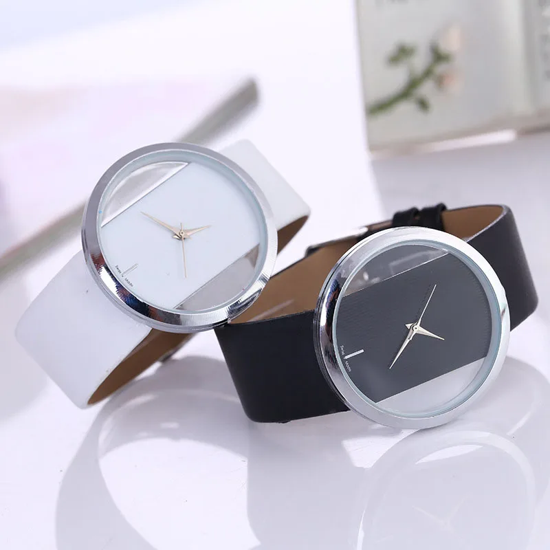 Frauen Leder Quarzuhr Transparent Hohl Uhren Antike Stilvolle Männer Quarz Armbanduhren