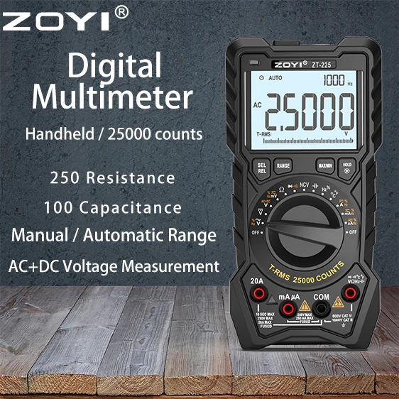 ZOYI ZT-225 Hochpräzises Digitales Automatik-Multimeter, Elektrische Wartung, Intelligenter Verbrennungsschutz, Hochauflösende Digitalanzeige Image