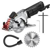 Mini Circular Saw 4.8 Amp 4-1/2 Inch Compact Circular Saw 3500RPM Electric Circular Saws with Laser Cutting Guide for Wood Tile and Plastic Cuts