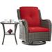 MeetLeisure Outdoor Polyethylene (PE) Wicker Swivel Rocker Chair with Side Table Red