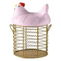 Clearance! Zainafacai Kitchen Gadgets Colorful Design Eggs Basket Ceramic Chicken Shaped Lid Round Bottom Handle Metal Wire Eggs Storage with Cover Farmer Style Food Storage Containers with Lids H