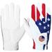 FINGER TEN Golf Gloves Men Left Hand Right with Ball Marker USA Flag Blue Camo Plaid Pack Mens Leather Golf Glove All Weather Grip Small Medium ML Large XL