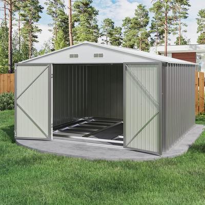 Patiowell 10' x 8'/10' x 10'Metal Outdoor Storage Shed with Goods Shelves/Floor Frame Garden Tool Shed for Backyard Garden