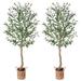 Artificial Olive Tree 4ft Tall Fake Plant with Handmade Woven Basket Planter, Artificial Floor Plants