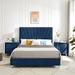 3-Pieces Bedroom Sets Queen Platform Bed Frame with 2 Nightstands and Electroplate Legs, Rays Pattern Design Bed Frame - Blue