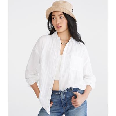 Aeropostale Womens' Long Sleeve Gauze Oversized Shirt - White - Size M - Cotton