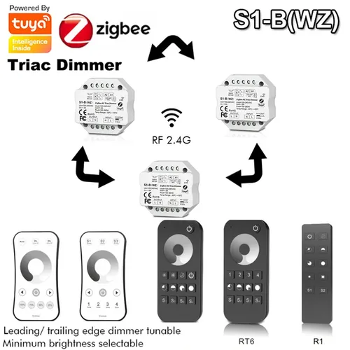 Tuya ZigBee 3,0 S1-B Triac LED Wireless RF Dimmer AC110V-220V Push-Schalter 2,4g Wireless Dimming Fernbedienung für Alexa Echo