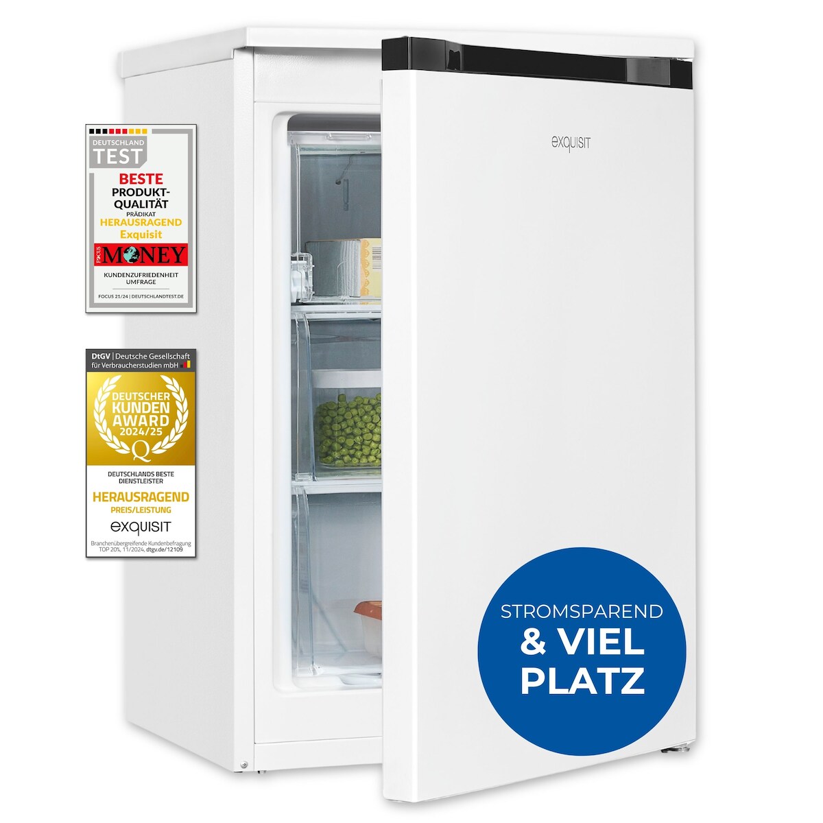 Exquisit Gefrierschrank GS581-051C weiss | Nutzinhalt: 85 L | 4-Sterne-Gefrieren | Türanschlag wechselbar | Standgerät Image