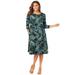 Plus Size Women's Stretch Knit Three-Quarter Sleeve T-shirt Dress by Jessica London in Frost Teal Paisley (Size 16 W)