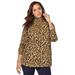 Plus Size Women's Long Sleeve Mockneck Tee by Jessica London in Natural Bold Leopard (Size 12) Mock Turtleneck T-Shirt