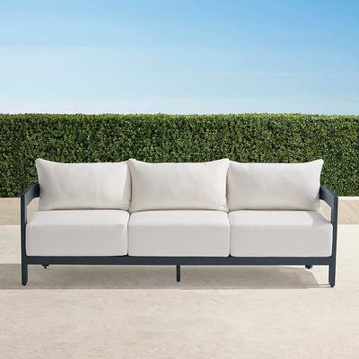 Porticello Sofa in Matte Black Aluminum - Resort Stripe Dove - Frontgate