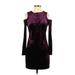 Calvin Klein Casual Dress - Mini Crew Neck Long sleeves: Burgundy Print Dresses - Women's Size 4