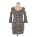 Charlotte Russe Casual Dress - Mini Scoop Neck 3/4 sleeves: Brown Leopard Print Dresses - Women's Size X-Large