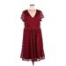 Torrid Casual Dress - Party V Neck Short sleeves: Burgundy Print Dresses - Women's Size 12 Plus