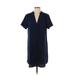 All in Favor Casual Dress - Shift Plunge Short sleeves: Blue Print Dresses - Women's Size Medium