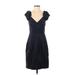 BCBGMAXAZRIA Casual Dress - Party V-Neck Short sleeves: Black Solid Dresses - Women's Size 0