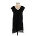 Deletta Casual Dress - Shift V-Neck Short sleeves: Black Solid Dresses - Women's Size Small