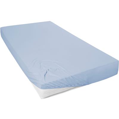 Spannbettlaken PRIMERA "Mako-Feinjersey Spannbetttuch", blau (blau sky), B:180-200cm L:200cm, Mako-Jersey, Obermaterial: 100% Baumwolle, Laken, Geeignet für Standardmatratzen bis 22 cm, 100% Baumwolle Image