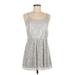 Express Casual Dress - A-Line Scoop Neck Sleeveless: Silver Print Dresses - Women's Size Medium