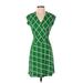 Ann Taylor Casual Dress - Wrap: Green Grid Dresses - Women's Size 2X-Small Petite