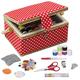 Medium Sewing Box with Kit Accessories Sewing Basket Organizer with Supplies DIY Sewing Kits for Adults, Red Polka Dots