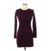 Theory Casual Dress - Mini Crew Neck Long sleeves: Burgundy Print Dresses - Women's Size P