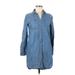 Aqua Casual Dress - Shirtdress Collared Long sleeves: Blue Solid Dresses - Women's Size X-Small