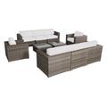 Joss & Main Cleo 6 Piece Rattan Sunbrella Sofa Seating Group w/ Cushions in Gray/White | Outdoor Furniture | Wayfair