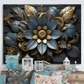 Winston Porter Retro Gold & Teal 3D Flowers I - Print Canvas, Cotton in Black/Blue | 12 H x 20 W x 1 D in | Wayfair