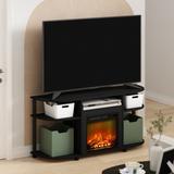 Furinno Jensen Open Storage Curved Entertainment Center Stand with Fireplace for TV up to 55 Inch