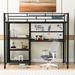 Twin Size Loft Bed with Desk & Whiteboard Metal Loft Bed w/ 3 Shelves and Ladder Storage Bed Frame Space-Saving, Easy Assembly