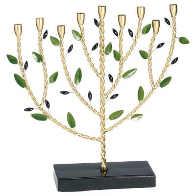 10.25" Oliver Green and Gold Hand Crafted Hanukkah Tree Menorah