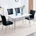 Table and chair set. 1 table with 4 black PU chairs. Modern minimalist rectangular white imitation marble dining table