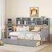 Twin Size Daybed w/ Drawers, Wood Twin Daybed w/ Bedside Shelf, Gray