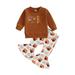 Toddler Baby Girls Thanksgiving Outfits Letter Turkey Print Long Sleeve Sweatshirts +Flare Pants Set 2Pcs Fall Winter Clothes