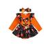 Baby Girl Halloween Outfit Pumpkin Letters Print Romper Headband
