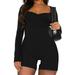 Women Sweetheart Neck Rompers Long Sleeve Ruched Front Jumpsuit Shorts