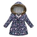 IROINNID Winter Coat for Kids Floral Print Thick Jacket Thermal Windproof Hooded Coat Outerwear Discount Navy