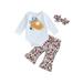 Thanksgiving Baby Girl Outfits Infant Letter Print Long Sleeve Romper Turkey Flare Pants Headband 3Pcs Clothes Set