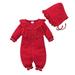 Ykohkofe Baby Girl Boy Jumpsuit Solid Color Long Sleeve Knitted Romper Clothes Light Long Sleeve Jumpsuit Red Baby With Hat Floral Edge Baby Outfits Baby Bodysuit Take Home Outfit baby clothes